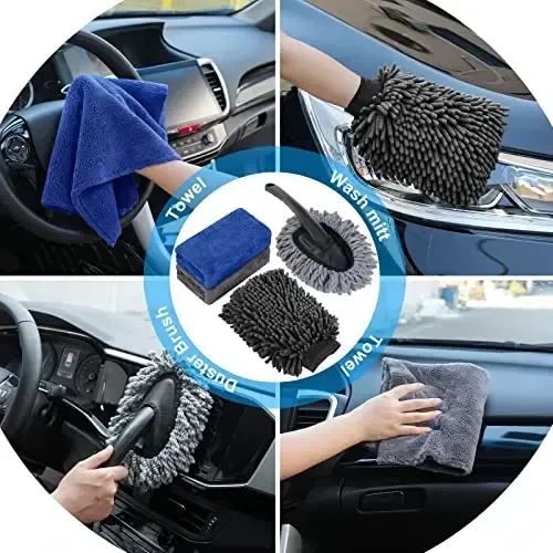 AUTODECO 41Pcs Car Cleaning Wash Kit Interior Detailing Cleaner Kit with High Power Handheld Vacuum, Collapsible Bucket, Windshield Tool, Snow Shovel, Tire Brush, Complete Car Care Tools, Black - 6