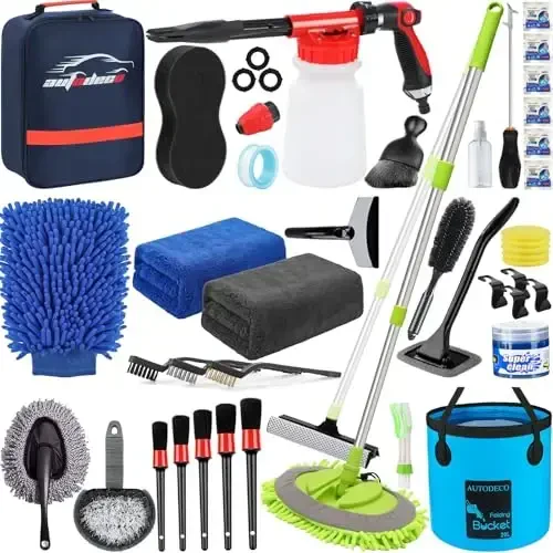 AUTODECO 42Pcs Car Wash Detailing Kit Cleaning Kits with Foam Gun Sprayer Wash Brush with Long Handle Collapsible Bucket Large Wash Mitt Towels Complete Interior Exterior Car Washing Supply Set Blue - 6