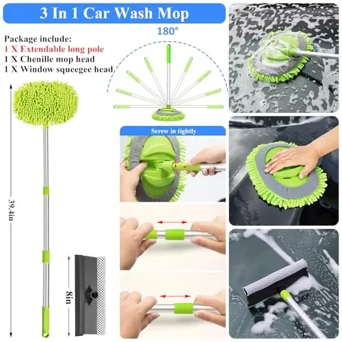 AUTODECO 42Pcs Car Wash Detailing Kit Cleaning Kits with Foam Gun Sprayer Wash Brush with Long Handle Collapsible Bucket Large Wash Mitt Towels Complete Interior Exterior Car Washing Supply Set Blue - 5