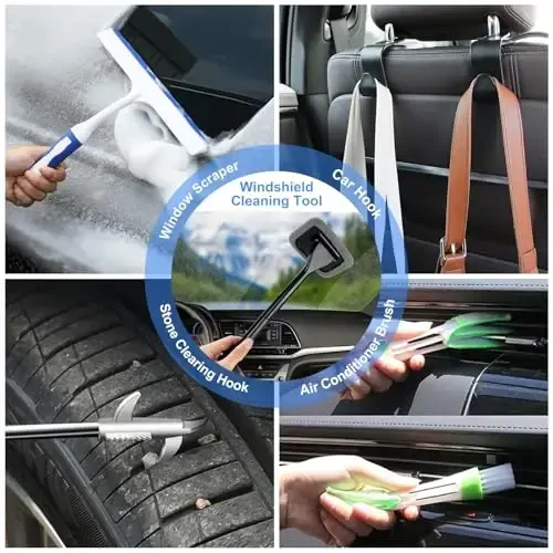 AUTODECO 43Pcs Car Wash Detailing Kit Cleaning Kits with Foam Gun Sprayer Long Handle Mop Car Vacuum Drill Brush Large Wash Mitt Towels Complete Interior Exterior Car Washing Supply Set Blue - 7
