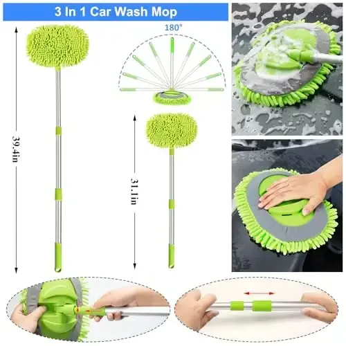 AUTODECO 43Pcs Car Wash Detailing Kit Cleaning Kits with Foam Gun Sprayer Long Handle Mop Car Vacuum Drill Brush Large Wash Mitt Towels Complete Interior Exterior Car Washing Supply Set Blue - 3