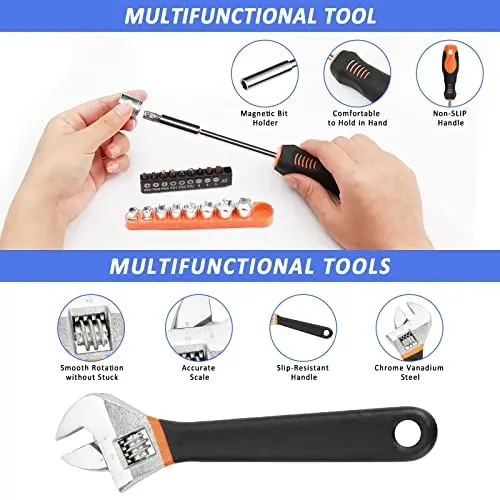 AUTODECO 82Pcs Car Roadside Emergency Kit with Jumper Cable - Automotive Safety Kit with Shovel - 3