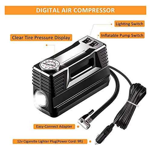 AUTODECO 98 PCS Roadside Car Emergency Assistance Kit with Portable Air Compressor Jumper Cables Safety Hammer All in One Pliers Tool Set（Black） - 2