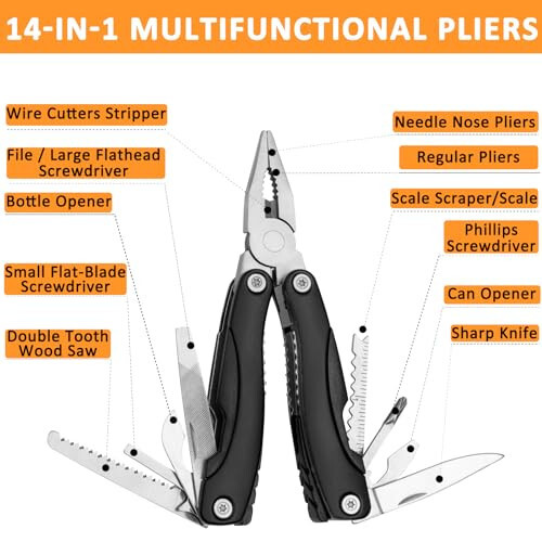 AUTODECO 98 PCS Roadside Car Emergency Assistance Kit with Portable Air Compressor Jumper Cables Safety Hammer All in One Pliers Tool Set（Black） - 5