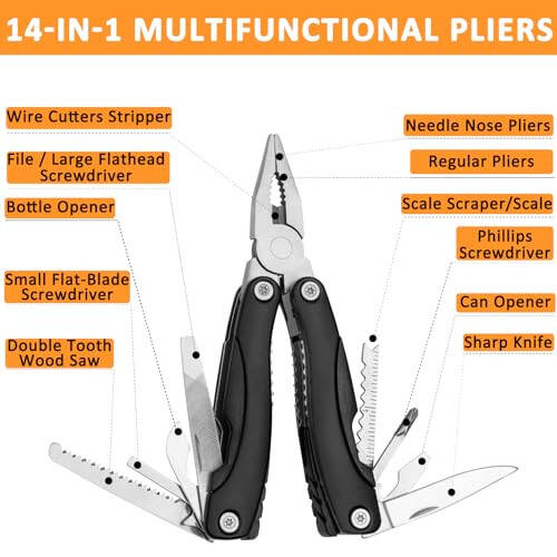 AUTODECO 98 PCS Roadside Car Emergency Assistance Kit with Portable Air Compressor Jumper Cables Safety Hammer All in One Pliers Tool Set（Black） - 5