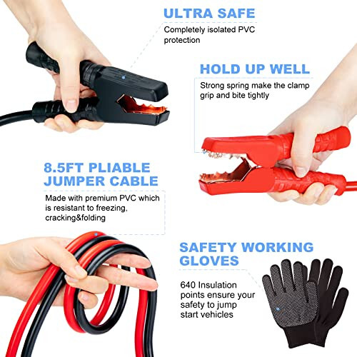 AUTODECO 98 PCS Roadside Car Emergency Assistance Kit with Portable Air Compressor Jumper Cables Safety Hammer All in One Pliers Tool Set（Black） - 3
