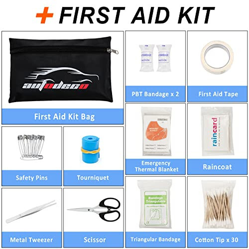 AUTODECO 98 PCS Roadside Car Emergency Assistance Kit with Portable Air Compressor Jumper Cables Safety Hammer All in One Pliers Tool Set（Black） - 7