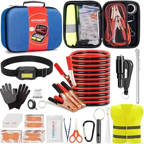 AUTODECO Car Roadside Emergency Kit, Car Safety Kit for Men Portable Car Kits for Emergency, Blue 