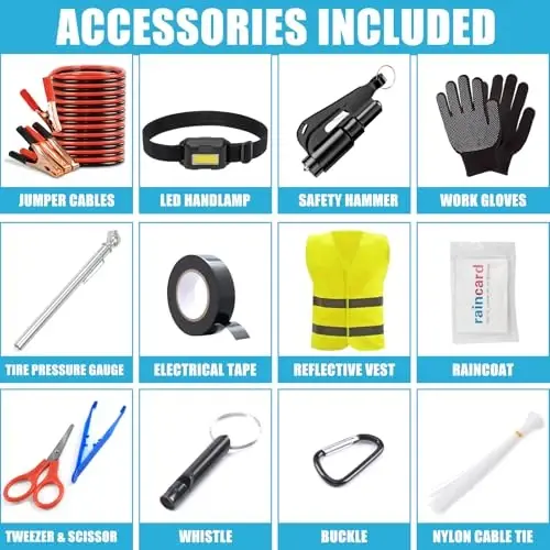 AUTODECO Car Roadside Emergency Kit, Car Safety Kit for Men Portable Car Kits for Emergency, Pink - 2