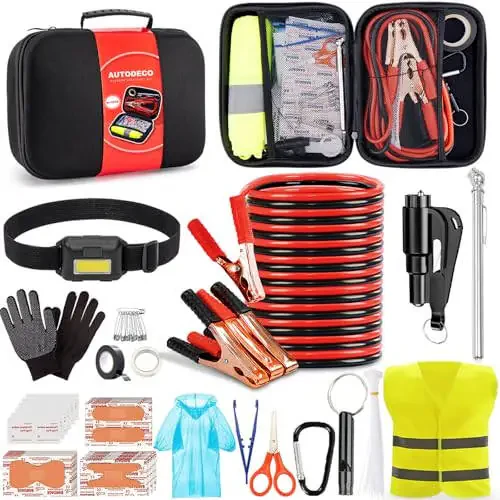 AUTODECO Car Roadside Emergency Kit, Portable Car Safety Kit Car Kits for Emergency, Black - 7