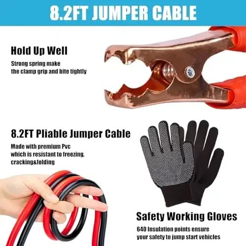 AUTODECO Roadside Emergency Kit Car Safety Kit with Jumper Cables Car Kits for Emergency, Black - 1