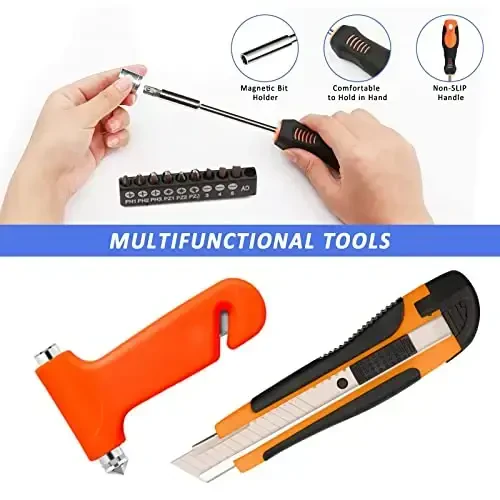 AUTODECO 126pcs Roadside Emergency Car Kit - Auto Safety Kit Vehicle Outdoor Automotive Interior Kits with Jumper Cables - 3