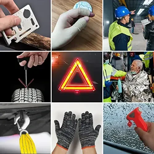 AUTODECO 126pcs Roadside Emergency Car Kit - Auto Safety Kit Vehicle Outdoor Automotive Interior Kits with Jumper Cables - 6