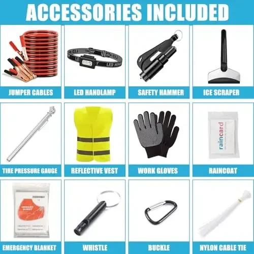 AUTODECO Roadside Emergency Kit Car Safety Kit with Jumper Cables Car Kits for Emergency, Black - AUTODECO (1)