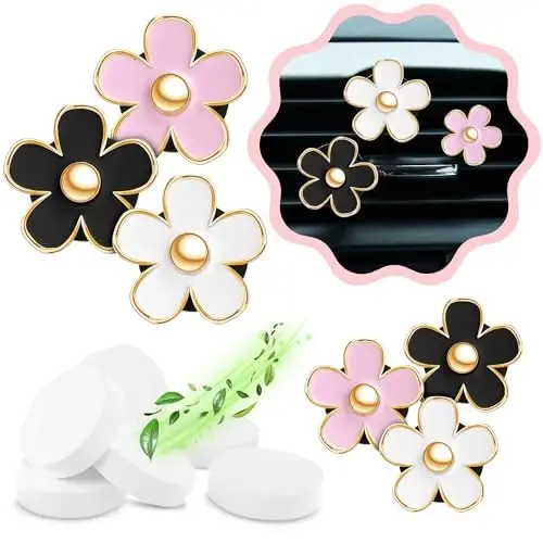 Automotive Colorful Car Decoration - Air Vent & AC Outlet Clips - Air Freshener & Interior Car Decor for Girls & Women (Black, White, Light Pink, Lavender, Eucalyptus, Jasmin) - 6