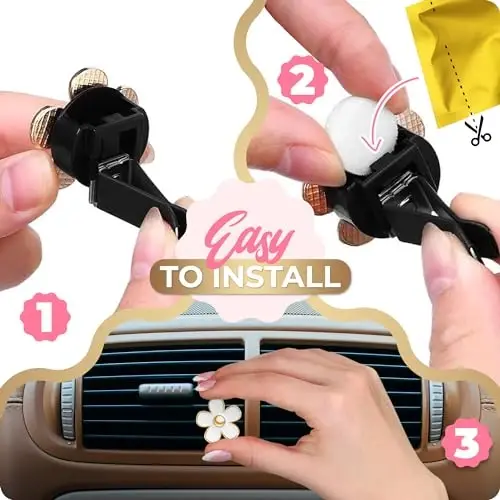 Automotive Colorful Car Decoration - Air Vent & AC Outlet Clips - Air Freshener & Interior Car Decor for Girls & Women (Black, White, Light Pink, Lavender, Eucalyptus, Jasmin) - 3