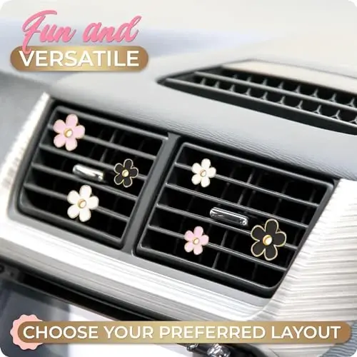 Automotive Colorful Car Decoration - Air Vent & AC Outlet Clips - Air Freshener & Interior Car Decor for Girls & Women (Black, White, Light Pink, Lavender, Eucalyptus, Jasmin) - 4