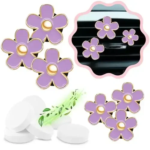 Automotive Colorful Car Decoration - Air Vent & AC Outlet Clips - Air Freshener & Interior Car Decor for Girls & Women (Purple, Lavender, Eucalyptus, Jasmin) - 1