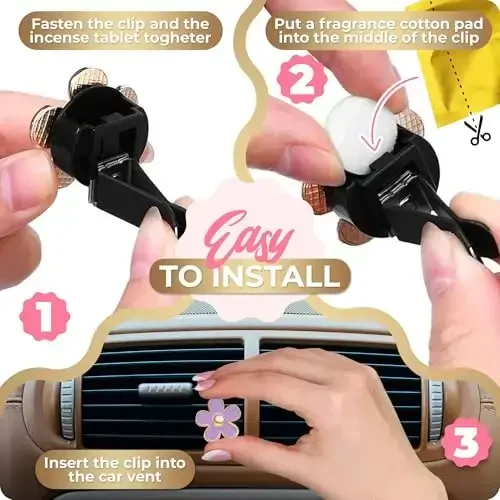 Automotive Colorful Car Decoration - Air Vent & AC Outlet Clips - Air Freshener & Interior Car Decor for Girls & Women (Purple, Lavender, Eucalyptus, Jasmin) - 3