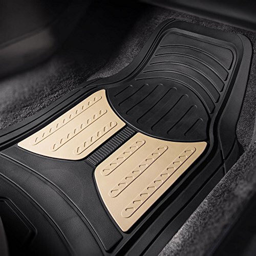 Automotive Floor Mats Climaproof for All Weather Protection Universal Fit Heavy Duty Rubber Fits Most Cars, SUVs, and Trucks, Full Set Trim to Fit FH Group Beige - 3