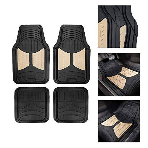 Automotive Floor Mats Climaproof for All Weather Protection Universal Fit Heavy Duty Rubber Fits Most Cars, SUVs, and Trucks, Full Set Trim to Fit FH Group Beige - 6