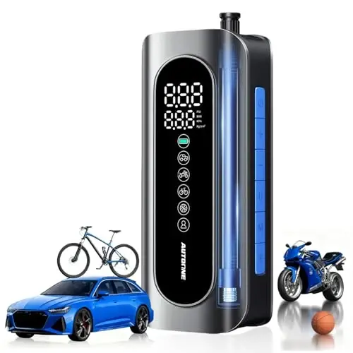 AUTOONE Tire Inflator Portable Air Compressor, 150PSI Air Pump for Car Tires with Tire Pressure Gauge, 3X Faster One Click Smart Cordless Tire Air Pump for Car, Motorcycle, Bike, Ball and More - 6