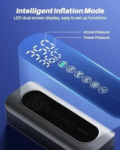 AUTOONE Tire Inflator Portable Air Compressor, 150PSI Air Pump for Car Tires with Tire Pressure Gauge, 3X Faster One Click Smart Cordless Tire Air Pump for Car, Motorcycle, Bike, Ball and More - 3