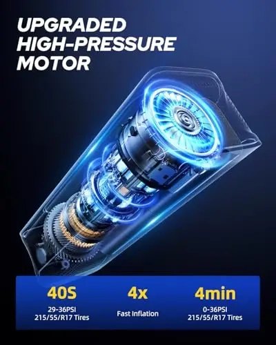AUTOONE Tire Inflator Portable Air Compressor - 4X Faster 150PSI Cordless Air Pump with Digital Tire Pressure Gauge, 12V Car Power Adapter - for Car Motorcycle Bike Ball and More - 5