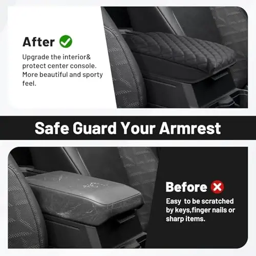 Autorder Center Console Cover for 2024 2025 2026 Toyota Tacoma Accessories Armrest Cover Anti-Scratch Middle Console Pad Leather Armrest Cushion Protector Black - 6