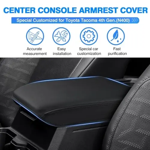 Autorder Center Console Cover for 2024 2025 2026 Toyota Tacoma Accessories Armrest Cover Anti-Scratch Middle Console Pad Leather Armrest Protector - 2