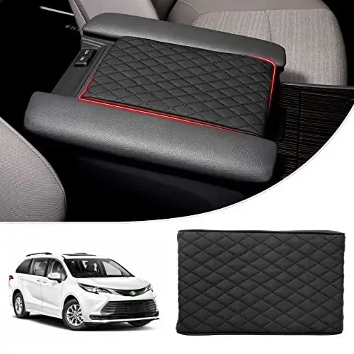 Autorder Center Console Cover for Toyota Sienna 2021-2025 2026 Accessories Memory Foam Armrest Cushion with Anti-Scratch Leather Protector Covers Black - AUTORDER