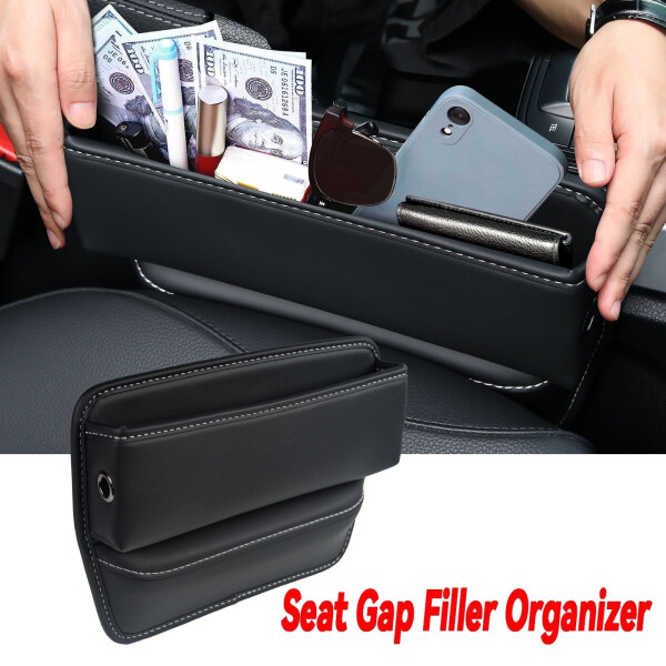 AUTOXBERT Car Seat Gap Filler Catcher Storage Organizer Box PU for Small Items Cellphone Hole - 1