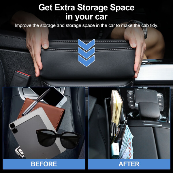 AUTOXBERT Car Seat Gap Filler Catcher Storage Organizer Box PU for Small Items Cellphone Hole - 4