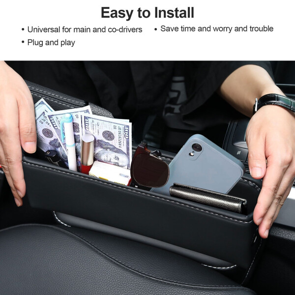 AUTOXBERT Car Seat Gap Filler Catcher Storage Organizer Box PU for Small Items Cellphone Hole - 5