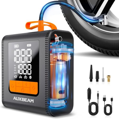 AUXBEAM H4 Ko'chma havo kompresori, 150PSI 4000mAh avtomobil shinalarini puflamoq uchun nasos, 12V 4 oldindan belgilangan puflamoq usullari, avtomobil, mototsikl, velosiped, to'p uchun simsiz aqlli havo nasosi LCD ekrani bilan - Auxbeam