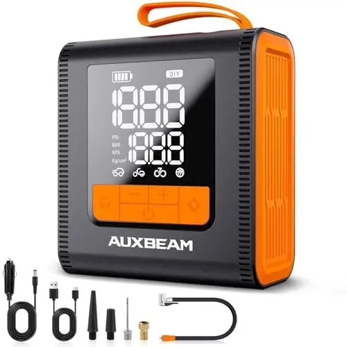 AUXBEAM H4 Series Tire Inflator Portable Air Compressor(Amber) | 150PSI, 2 in 1 Rechargeable, 4 Preset Inflation Modes, 12V Air Pump for Car, Motorcycle, Bike, Ball - 1