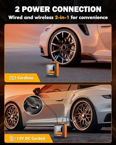 AUXBEAM H4 Series Tire Inflator Portable Air Compressor(Amber) | 150PSI, 2 in 1 Rechargeable, 4 Preset Inflation Modes, 12V Air Pump for Car, Motorcycle, Bike, Ball - 6