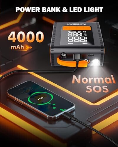 AUXBEAM H4 Taşınabilir Hava Pompası, 150 PSI 4000 mAh Araba Lastiği Şişirme Pompası, 12V 4 Önceden ayarlanmış Şişirme Modu, Kablosuz Akıllı Hava Pompası, Araba, Motosiklet, Bisiklet, Top için LCD Ekranlı - 6