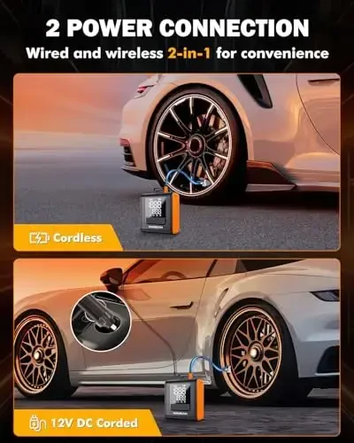 AUXBEAM H4Pro Tire Inflator Portable Air Compressor,150PSI 2 in 1 Rechargeable 5200mAh Car Tire Inflator Portable 4 Preset Inflation Modes 12V Air Pump With LCD Screen for Car, Motorcycle, Bike, Ball - 5