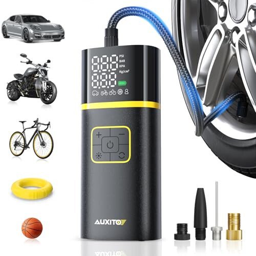 AUXITO Tire Inflator Portable Air Compressor - Air Pump for Car Tires with Digital Pressure Gauge, Cordless Rechargeable Battery, Emergency LED Light for Car Motorcycle Bike Ball, 150PSI, Auto Stop - AUXITO