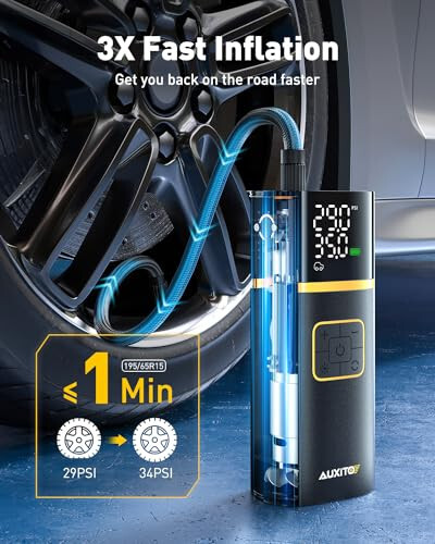 AUXITO Shinalar uchun portativ havo kompressori - Raqamli bosim o'lchagichli avtomobil shinalari uchun havo nasosi, simsiz qayta zaryadlanuvchi batareya, avtomobil mototsikli velosiped to'pi uchun favqulodda LED chiroq, 150PSI, Avtomatik to'xtash - AUXITO (1)