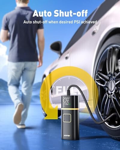 AUXITO Shinalar uchun portativ havo kompressori - Raqamli bosim o'lchagichli avtomobil shinalari uchun havo nasosi, simsiz qayta zaryadlanuvchi batareya, avtomobil mototsikli velosiped to'pi uchun favqulodda LED chiroq, 150PSI, Avtomatik to'xtash - 5