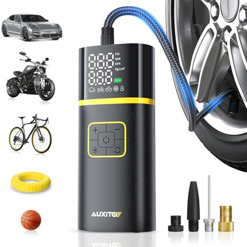 AUXITO Tire Inflator Portable Air Compressor - Air Pump for Car Tires with Digital Pressure Gauge, Cordless Rechargeable Battery, Emergency LED Light for Car Motorcycle Bike Ball, 150PSI, Auto Stop - 1