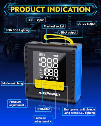 Auxpower H4 Tire Inflator Portable Air Compressor, 4000mAh&150PSI Air Pump For Car, 12V DC Corded Cordless 2-in-1 Smart Pump Tire Inflator With Auto-Shutoff For Car, Motorcycle, Bike, Ball - 3