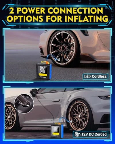 Auxpower H4 Tire Inflator Portable Air Compressor, 4000mAh&150PSI Air Pump For Car, 12V DC Corded Cordless 2-in-1 Smart Pump Tire Inflator With Auto-Shutoff For Car, Motorcycle, Bike, Ball - 5