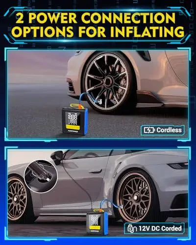 Auxpower H4 Tire Inflator Portable Air Compressor, 4000mAh&150PSI Air Pump For Car, 12V DC Corded Cordless 2-in-1 Smart Pump Tire Inflator With Auto-Shutoff For Car, Motorcycle, Bike, Ball - 5
