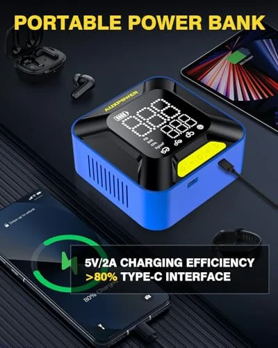 AUXPOWER Портативный компрессор для подкачки шин, 28-мм большой цилиндр, автомобильный насос с автоматическим отключением, 150 PSI и 7800 мАч, портативный беспроводной компрессор для шин для пикапа, внедорожника, минивэна, автомобиля, мотоцикла, велосипеда, мяча - 4