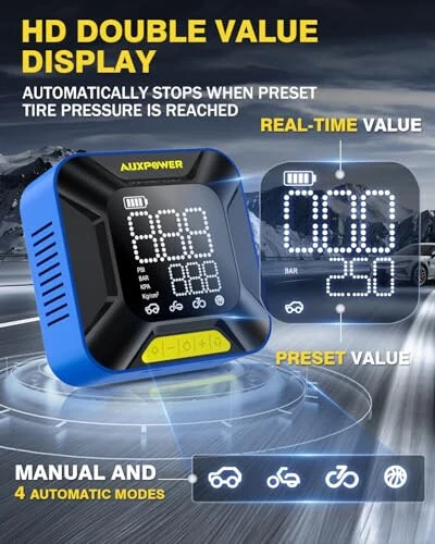 AUXPOWER Шина Компрессори, 28MM катта цилиндрли Пневматик насоси, Автоматик ўчириш билан, 150PSI & 7800mAh қувватли симсиз шина компрессори, Пикап, SUV, MPV, Автомобиль, Мотоцикл, Велосипед, Тўп учун. - 3