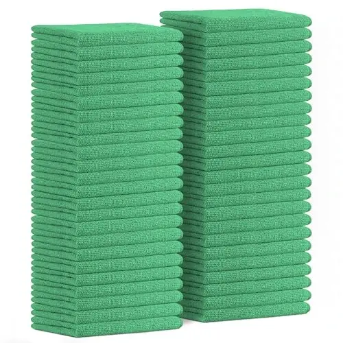 Avalon Towels Microfiber Absorbent Bar Towels, Rags for House Cleaning, Lint Free, Reusable and Washable (Green Value Pack of 48) - 1