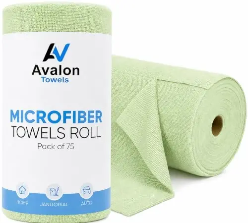 Avalon Towels Microfiber Cleaning Cloth Roll (Value Pack of 75) - Size 12x12 Inches, Tear Away Microfiber Towel Rolls, Highly Absorbent, Reusable, Lint and Streak Free Cleaning Rags for Home - 1